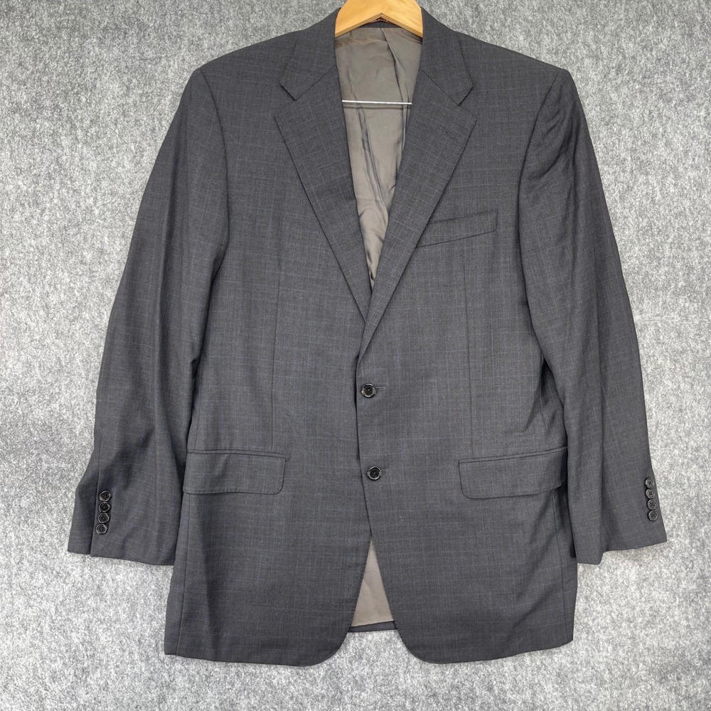 Hickey Freeman Loro Piana Tasmanian Blazer 42L Super 150s Wool Grey Plaid
